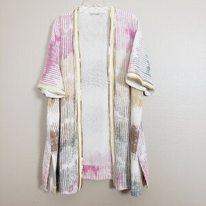 SOFT SURROUNDINGS Printed Tunic Cardigan Metallic Gold Trim One Size
